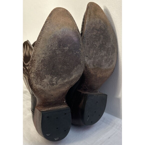 Vintage Dan Post Boots Mens 8.5 Teju Lizard Skin Brown Cowboy Western 6834 - Picture 12 of 12